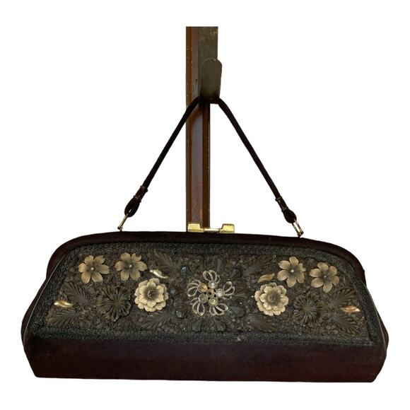 Vintage Caron of Houston Handcrafted Beaded Jeweled & Embroidered Black Bag - Picture 1 of 9